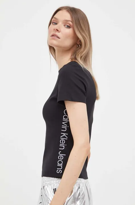 Calvin Klein Jeans tricou femei, culoarea negru