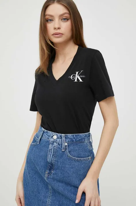 Bavlnené tričko Calvin Klein Jeans čierna farba