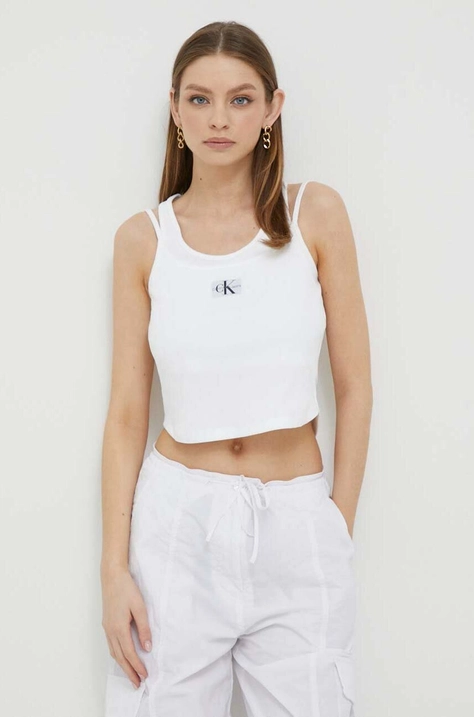 Calvin Klein Jeans top femei, culoarea alb J20J221430