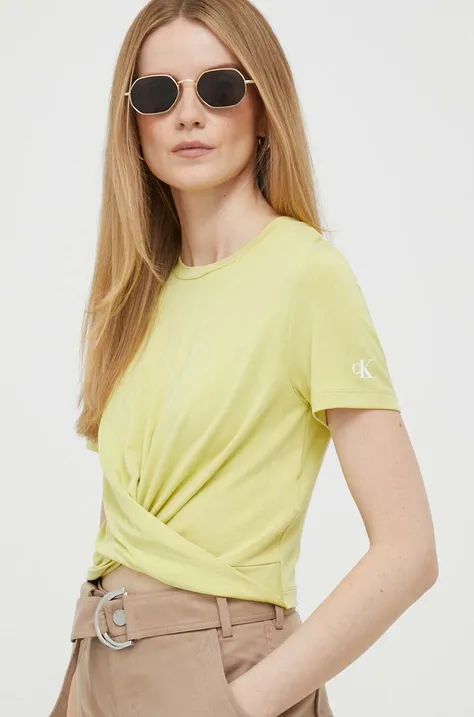 Kratka majica Calvin Klein Jeans ženski, rumena barva