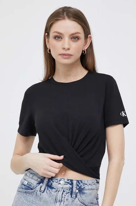 Kratka majica Calvin Klein Jeans ženski, črna barva