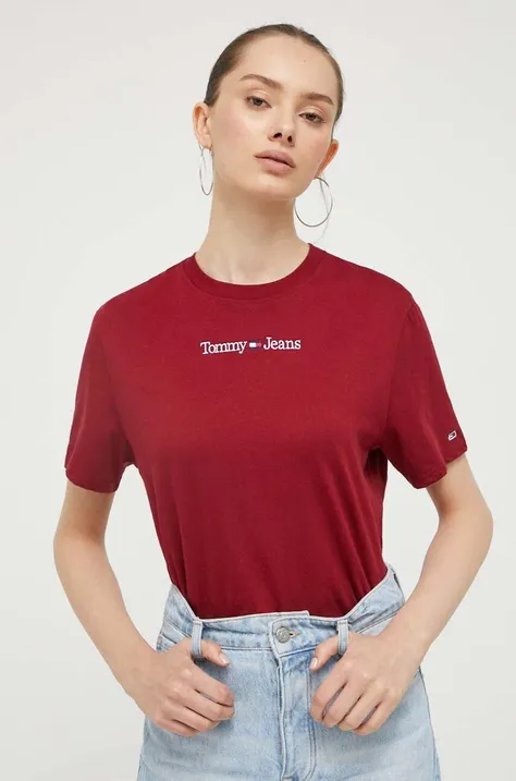Tommy Jeans t-shirt bawełniany kolor bordowy DW0DW15049
