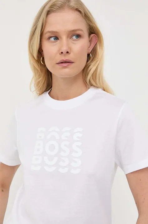 Βαμβακερό μπλουζάκι BOSS χρώμα: άσπρο