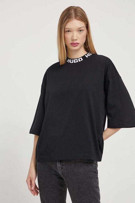 HUGO t-shirt bawełniany Dinaya kolor czarny