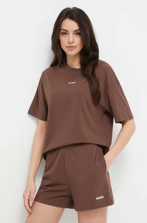 Homewear majica kratkih rukava HUGO boja: smeđa, 50490593