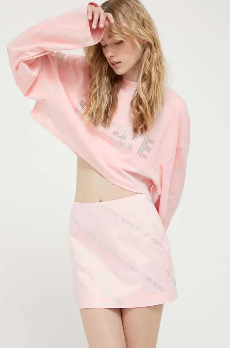 Βαμβακερή μπλούζα με μακριά μανίκια Rotate χρώμα: ροζ