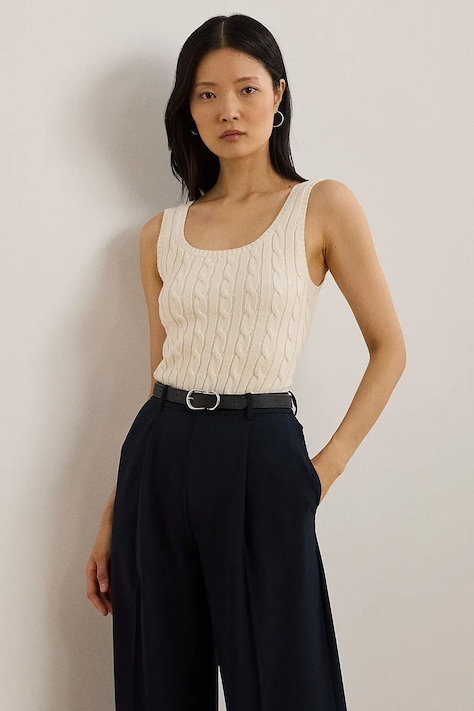 Lauren Ralph Lauren top bawełniany kolor beżowy