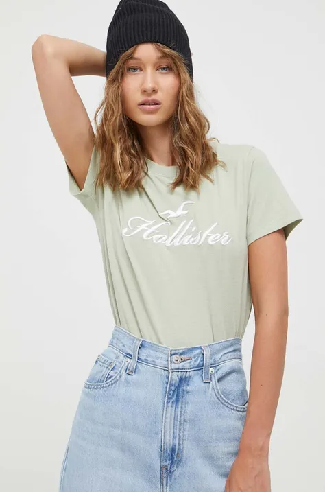 Hollister Co. t-shirt bawełniany kolor turkusowy