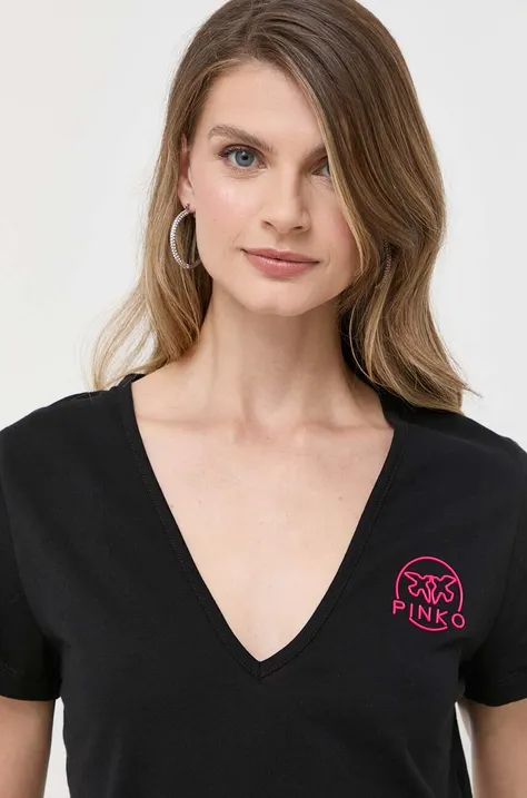 Bombažna kratka majica Pinko črna barva