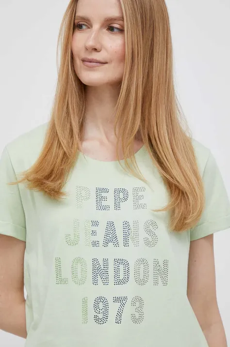 Bombažna kratka majica Pepe Jeans AGNES zelena barva