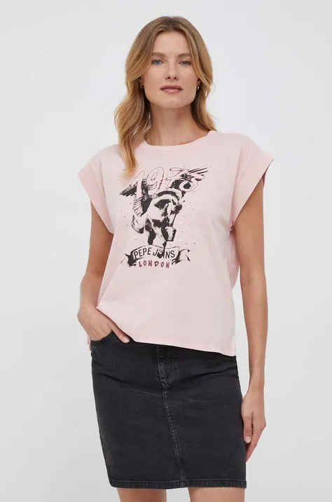 Βαμβακερό μπλουζάκι Pepe Jeans Bianca χρώμα: ροζ