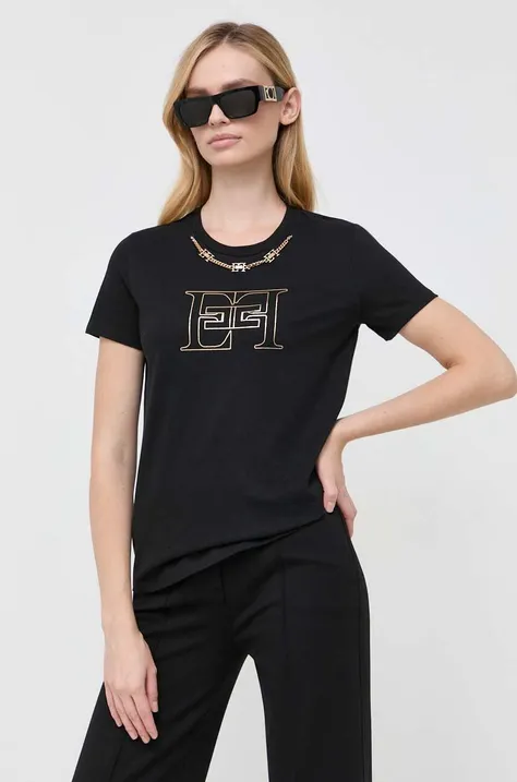 Bombažna kratka majica Elisabetta Franchi črna barva