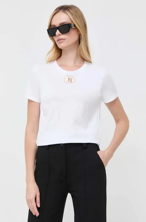 Bombažna kratka majica Elisabetta Franchi bela barva