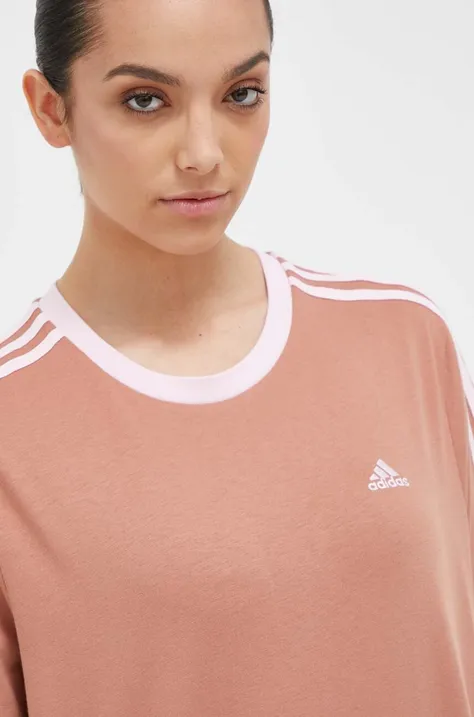 Pamučna majica adidas boja: smeđa