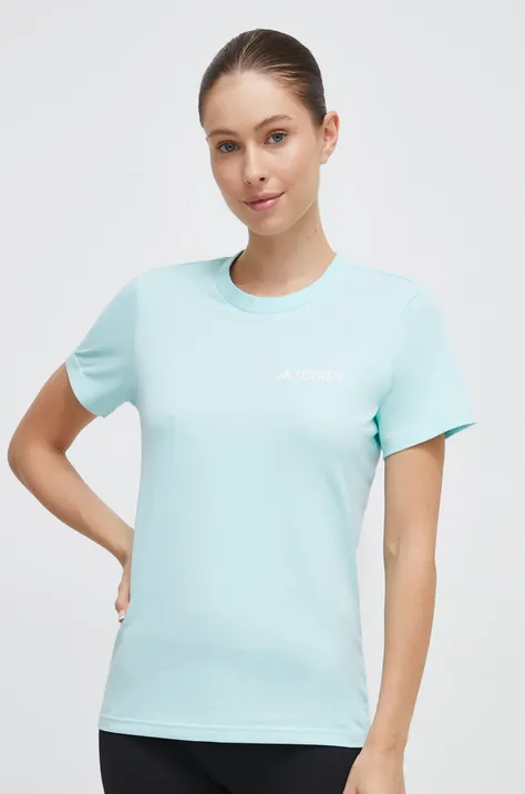 Tričko adidas TERREX Graphic MTN 2.0 dámske, tyrkysová farba