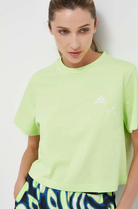 Хлопковая футболка adidas цвет зелёный