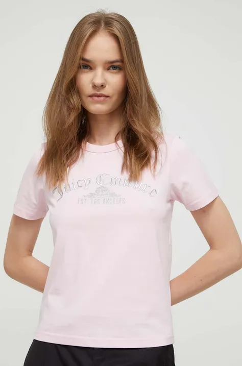 Bombažna kratka majica Juicy Couture roza barva