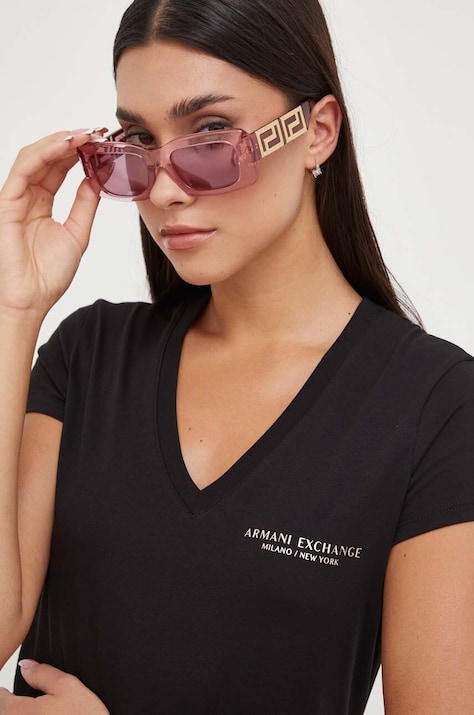 Armani Exchange tricou din bumbac culoarea negru