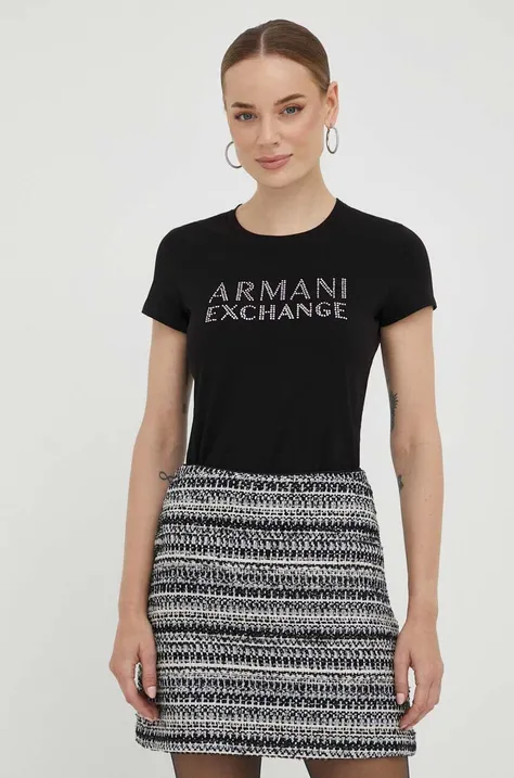 Kratka majica Armani Exchange ženski, črna barva