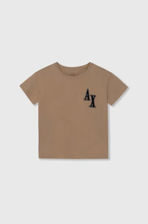 Βαμβακερό μπλουζάκι Armani Exchange γυναικεία, χρώμα: μπεζ