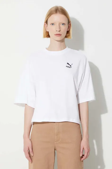 Βαμβακερό μπλουζάκι Puma χρώμα: άσπρο