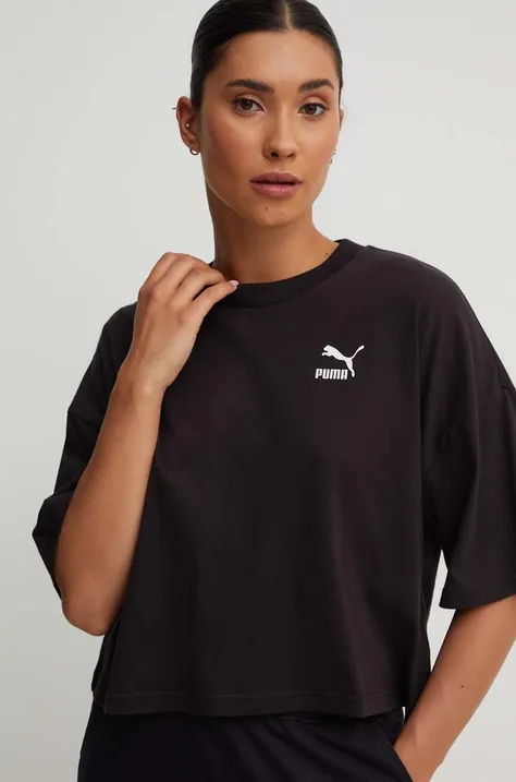 Памучна тениска Puma в черно