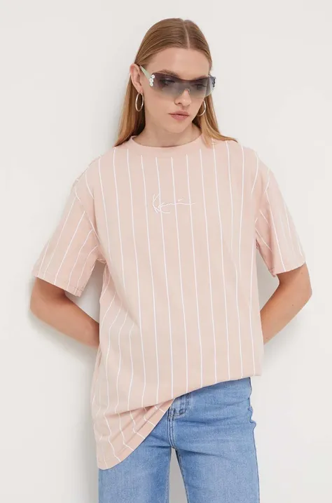 Βαμβακερό μπλουζάκι Karl Kani χρώμα: ροζ