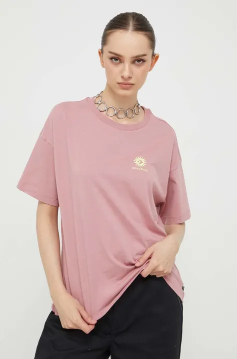 Bavlnené tričko Converse ružová farba
