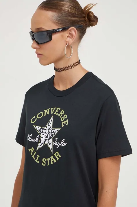 Bombažna kratka majica Converse črna barva