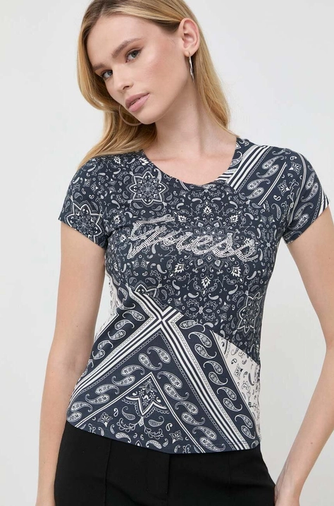 Guess tricou femei, culoarea albastru marin