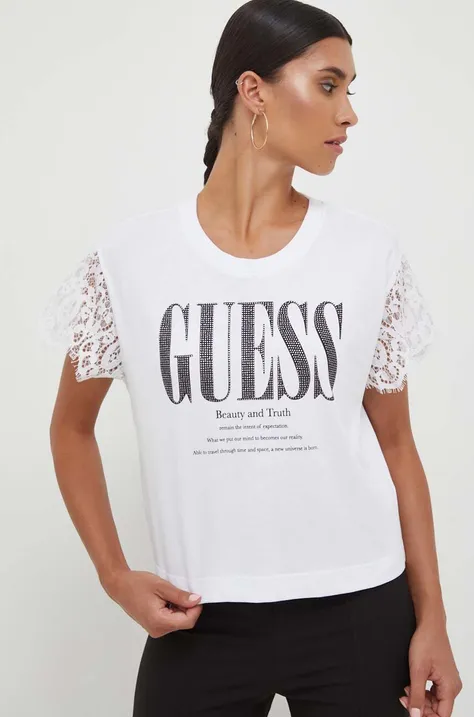 Βαμβακερό μπλουζάκι Guess χρώμα: άσπρο