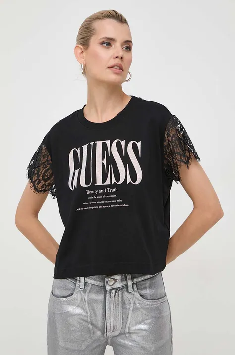 Pamučna majica Guess boja: crna