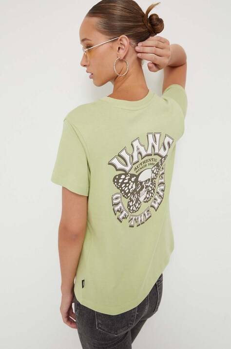 Памучна тениска Vans в зелено