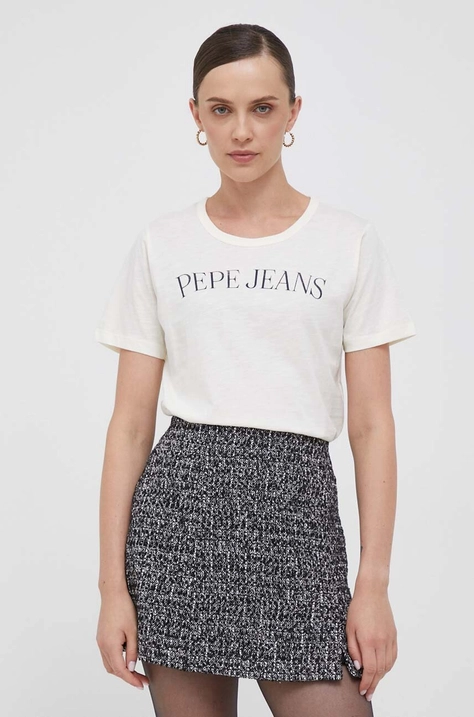 Pepe Jeans t-shirt bawełniany kolor beżowy