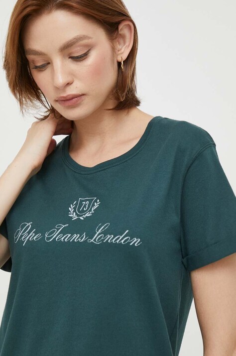 Pepe Jeans tricou din bumbac VIVIAN femei, culoarea verde