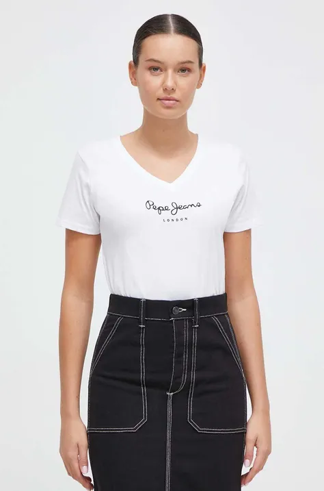 Bombažna kratka majica Pepe Jeans ženski, bela barva