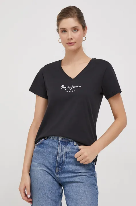 Βαμβακερό μπλουζάκι Pepe Jeans Wendys γυναικείο, χρώμα: μαύρο