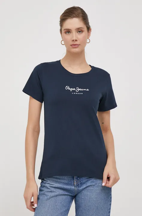 Bombažna kratka majica Pepe Jeans Wendys ženska, mornarsko modra barva