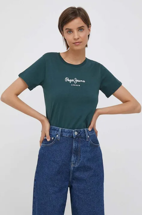 Bombažna kratka majica Pepe Jeans Wendys zelena barva