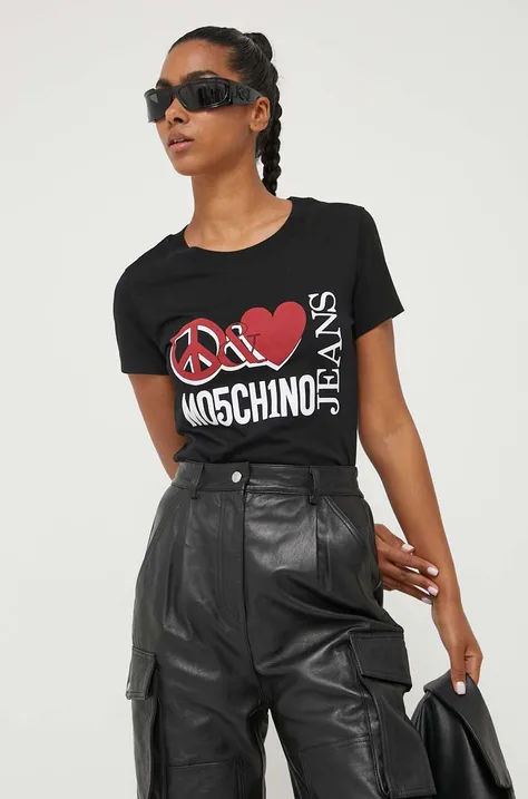 Moschino Jeans t-shirt bawełniany kolor czarny