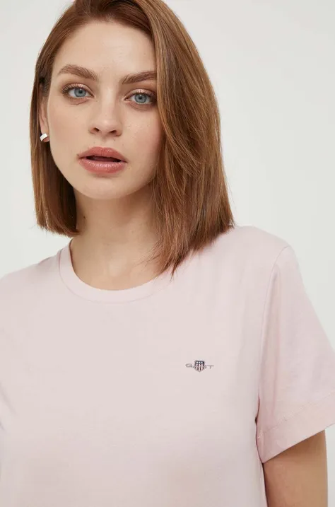Βαμβακερό μπλουζάκι Gant χρώμα: ροζ