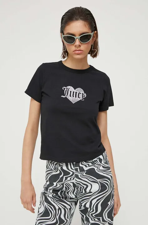 Βαμβακερό μπλουζάκι Juicy Couture Haylee χρώμα: μαύρο
