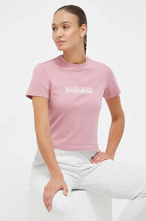 Хлопковая футболка Napapijri цвет розовый