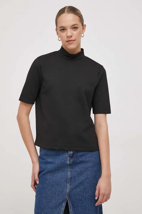 United Colors of Benetton t-shirt damski kolor czarny z półgolfem