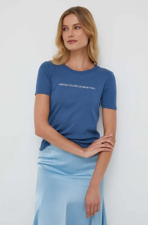 United Colors of Benetton t-shirt bawełniany kolor niebieski