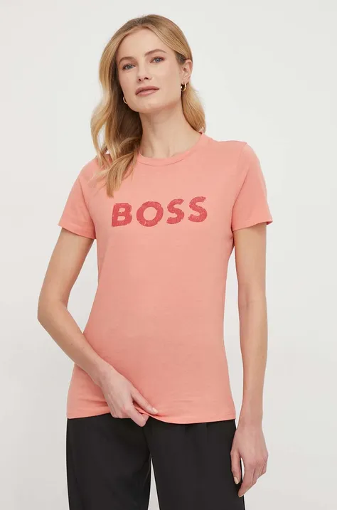 Bombažna kratka majica Boss Orange ženska, rdeča barva