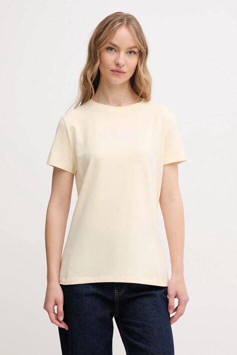 Guess tricou BRIANA femei, culoarea bej, V3BI11 J1314