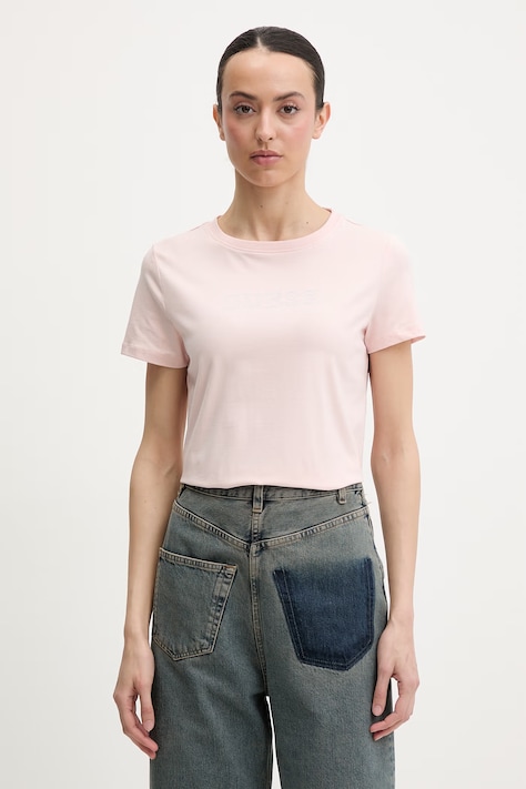 Guess za žene od pamuka s elastanom BRIANA roza V3BI11 J1314