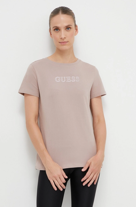 Μπλουζάκι Guess χρώμα: καφέ