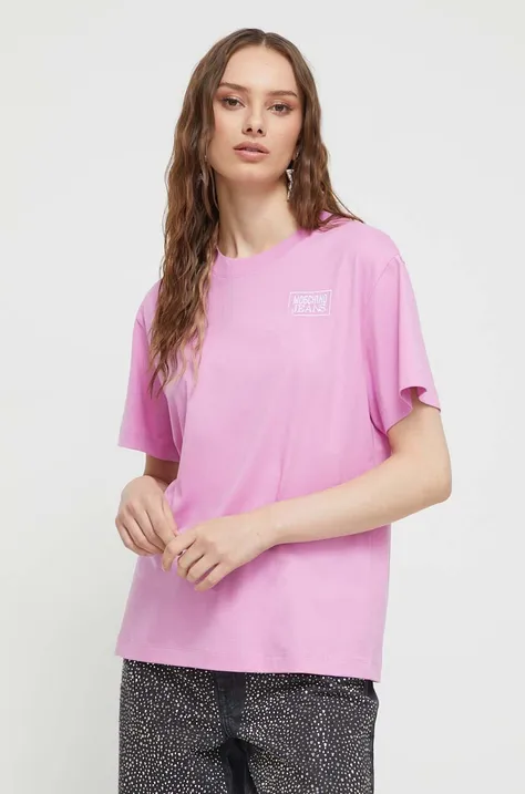 Bombažna kratka majica Moschino Jeans roza barva